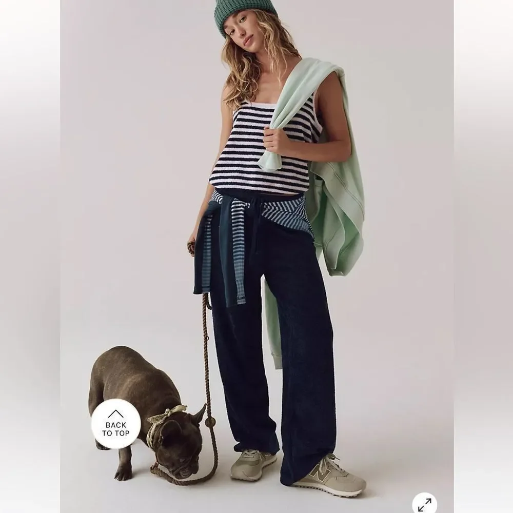 Free People Cozy Season Set Striped Tank and Pants Ivory & Chocolate Brown M/L